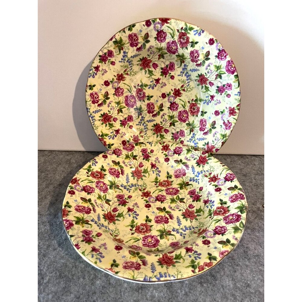 2 Formalities Yellow Plates With Flowers by Baum Brothers  8.1/4 inches  # 1962